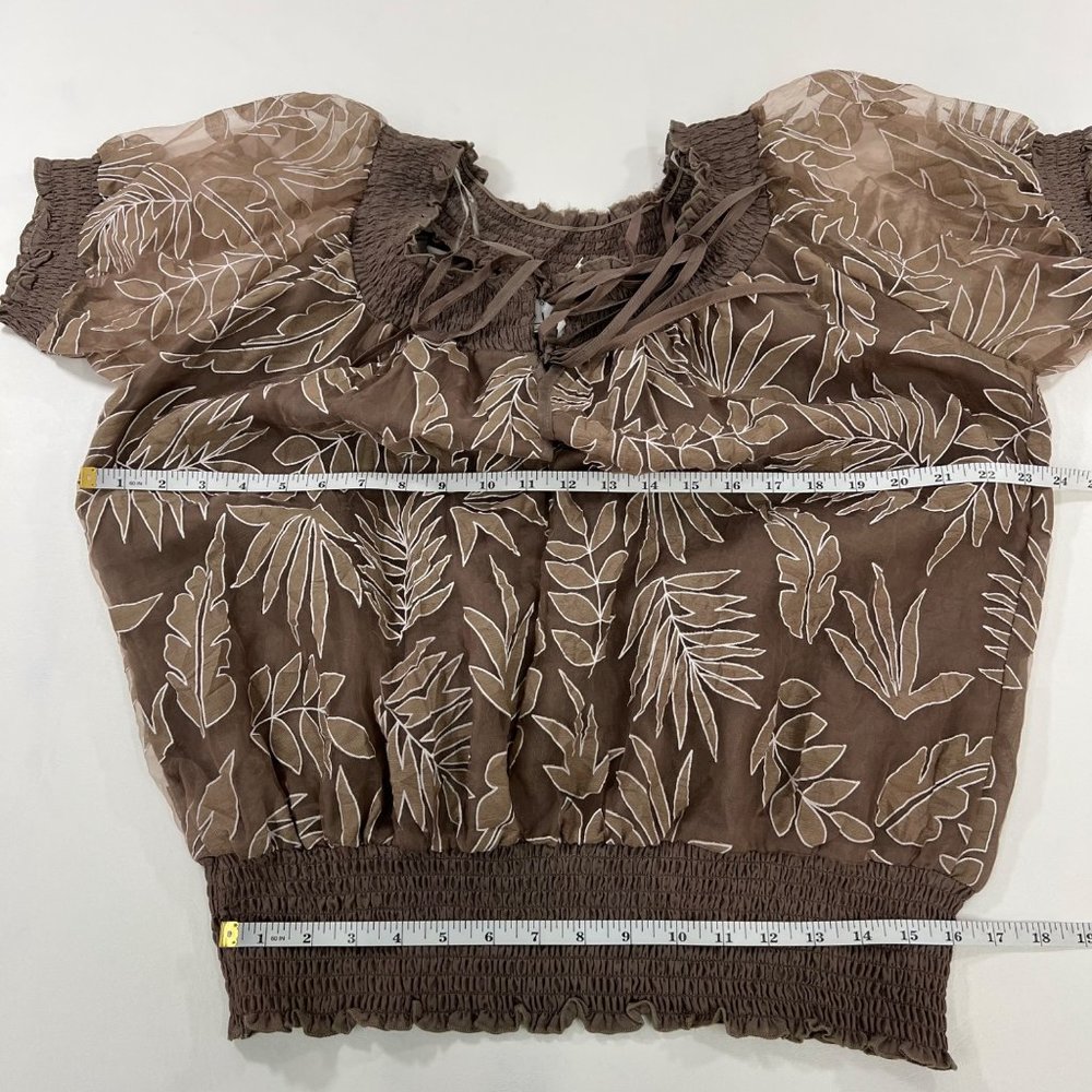JA JA & CO Women's Juniors Blouse 3X Sheer Floral Pullover Blouse Taupe 3X - Picture 4 of 8